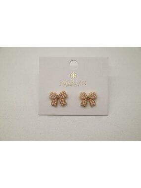 NWT Josslyn Mini Pearl Bow Ribbon Gold Tone Earrings Studs Feminine Romantic